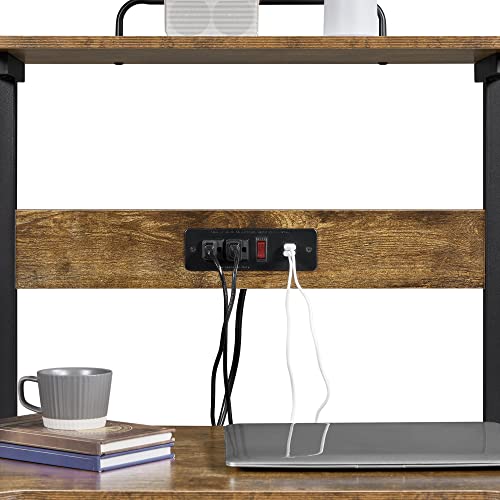Topeakmart 3 Tiers Rolling Computer Desk with Power Outlet and USB Ports for Space Saving, Home Office Desk with Keyboard Tray and Printer Shelf on Wheels, Laptop PC Workstation Table, Rustic Brown - color: Rustic Brown