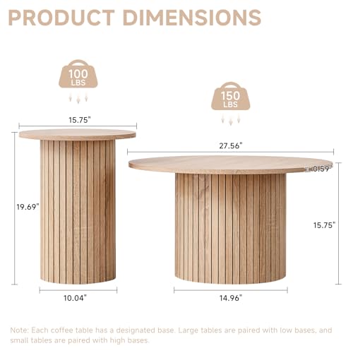 Round Nesting Coffee Table Set of 2 Mid Century Modern Wood Round Coffee Tables with Flexible Small Boho Circle Side Table for Space Saving Living Room Comedor Home Office Bedroom(Natural) - color: 2pcs Natural