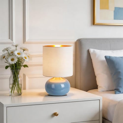 Hamucd Ceramic Table Lamps Set of 2, Modern Classic Bedside Lamps for Nightstand, Small Table Lamp for Bedroom Living Room Desk End Table(Blue) - color: Blue