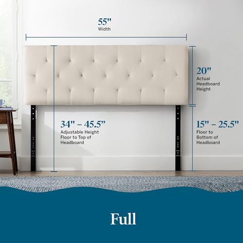 Lucid Mid-Rise Upholstered Headboard - Diamond Tufted - Padded Polyester - Adjustable Height from 34” to 46” - Easy Assembly - Bed Frame or Wall Mount - Sturdy - Pearl - Full / Full XL Size - color: Pearl, size: Full/Full XL
