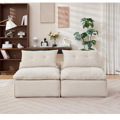 Modular Sofa 2 Seater: DIY Armless Design with Soft Chenille Fabric & 4 Pillows - Creative Studio Seating for Small Spaces & Home Office Use