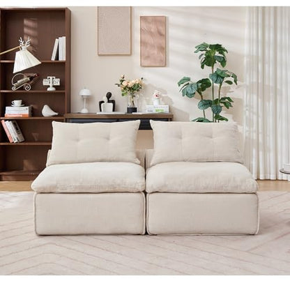 Modular Sofa 2 Seater: DIY Armless Design with Soft Chenille Fabric & 4 Pillows - Creative Studio Seating for Small Spaces & Home Office Use