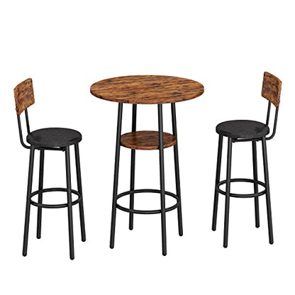 KIVENJAJA 3-Piece Bar Table Set for 2, Small 2-Tier Round Bistro Pub Dining Table & PU Upholstered Stools with Backrest, Counter Height Table and Chairs Set for Kitchen Small Space, Rustic Brown - color: Rustic Brown