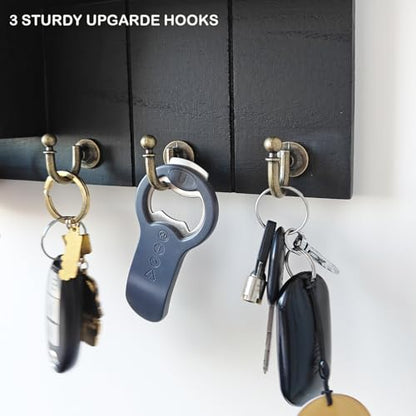 Rustic Wall Key Holder with Shelf & Hooks - Mail Organizer for Entryway | Wooden Key Rack for Keys, Coats, Dog Leash-Black - color: Black