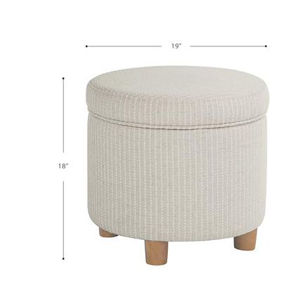 HomePop 19" Round Storage Ottoman - White Woven Stripe - color: White Woven Stripe