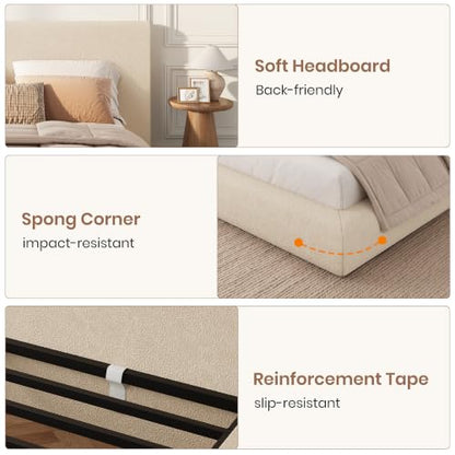 Garvee Cloud Bed Frame King Size with Upholstered Headboard | Modern Cloud Platform Bed King, No Box Spring Needed, Easy Assembly, Soft Plush Fabric, Noise-free, Beige - color: Off-white, size: King (U.S. Standard)