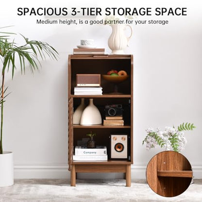 Ahokua Modern Single-Door Accent Cabinet with Curved Roll-Top and Slatted Door Design, Tall Narrow Storage Cabinet for Living Room, Entryway, Hallway, or Home Office