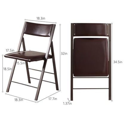 Folding Chairs 2 Pack, 450Lbs Steel Frame Foldable Dining Chairs, Brown | 1.37" Folded, Waterproof Rustproof Indoor Outdoor Padded Folding Chairs for Dining Room, Conference Rooms, Weddings, Events - color: Brown