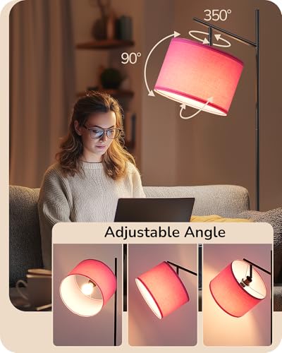 EDISHINE Pink Modern Floor Lamps for Living Room, 64.7" Arc Standing Lamp | 3CCT LED Bulb Included, Adjustable Linen Shade, Foot Switch, Tall Light for Office, Bedroom, Living Room - color: Pink Shade