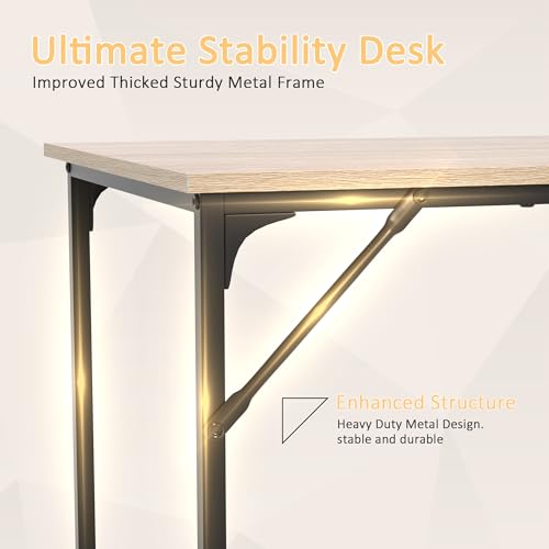 47 Inch Computer Desk with Wood Board and Metal Frame, Modern Simple Style Work Desk with Adjustable Feet, Study Gaming Desk Table for Home Office, Bedroom, Small Spaces - color: Nature