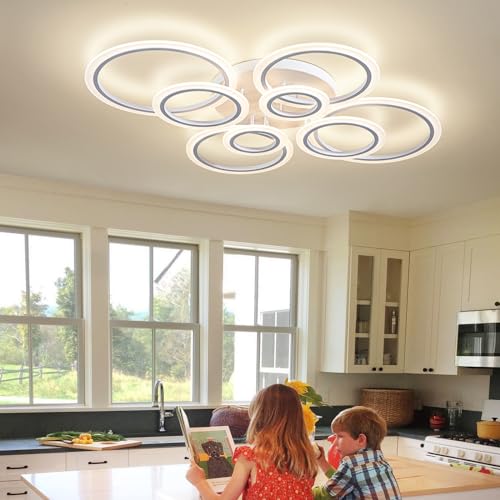 Shine LUEST Modern LED Ceiling Light, Dimmable LED Chandelier Flush Mount Ceiling Lights, Remote Control Acrylic Ring Ceiling Lamp Fixture for Living Room Dining Room Bedroom (White, 8 Rings) - color: White, 8 Rings