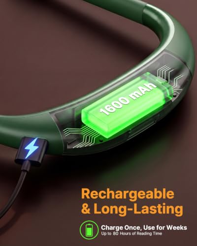 Bendable Neck Light with Storage Case, Dimmable Reading Light | Eye Care, Foldable, Ergonomic, Comfortable, 80H Rechargeable Book Lamp, Knitting Crafting Crocheting Sewing Supplies - color: Green + Storage Case