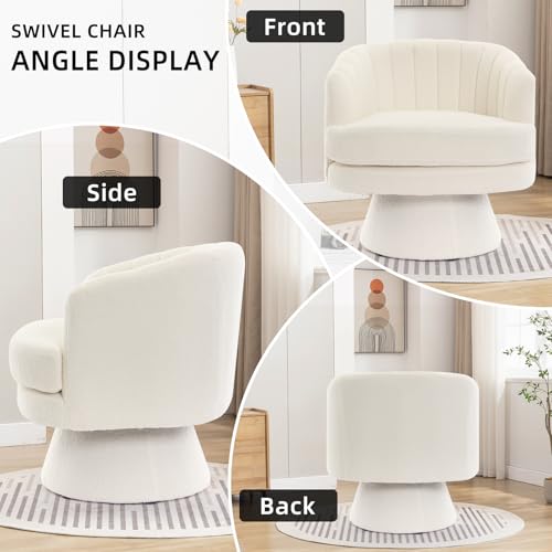 Swivel Accent Chair with Armrest, Modern 360 Degree Swivel Barrel Chair with Curve Back and Soft Cushion,Comfy Round Sherpa Teddy Armchair Single Sofa for Living Room,Bedroom,Waiting Room,Beige - color: Beige