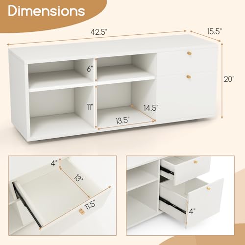 Giantex TV-Stand for Bedroom Entertainment Center - Modern TV Console Cabinet with 2 Drawers, 4 Compartments, Adjustable Feet, Media TV Storage Cabinet for Small Spaces, Entryway, Living Room, White