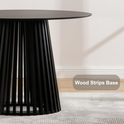 HEAH-YO Round Dining Table Set of 1, Modern Kitchen Table with Solid Wood Stripes, 43 Inch Wood Dinner Table for Kitchen Dining Room, Black - color: Black