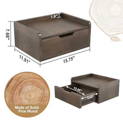 Floating Nightstand, Bedside Shelf Wall Mounted, Small Modern Floating Shelf Nightstand with Drawer, Floating Bedside Table Wall Shelf for Bedroom, Bathroom (Pine Wood)