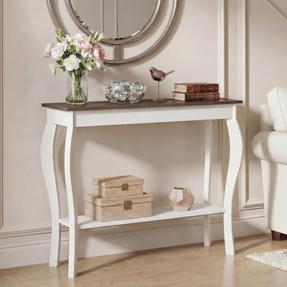 ChooChoo 39" Narrow Farmhouse Entryway Table with Storage Shelf, Soft White | Console Table with Curved Legs, Chic Accent Sofa Table with Shelves for Entryway, Living Room, Hallway - color: Soft White