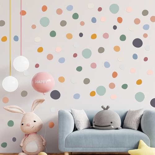 TaoBary 15 Sheet 300 Pcs Polka Dot Wall Decals Boho,Bright Color | Removable Peel Stick Stickers for Playroom Nursery Kids Room, Irregular Sizes Terrazzo Decor, Vinyl Safe for Walls - color: Bright Color