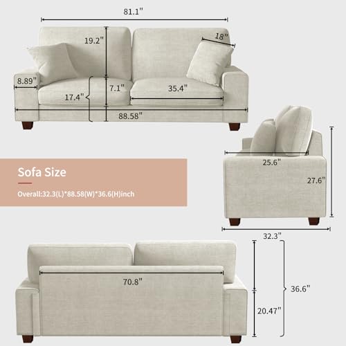 DOPEDIO 88.58" Chenille Loveseat Sofa, Beige, Modern Couch for Living Room | Removable washable cover, pocket spring cushions, solid wood frame, easy assembly for apartments, ideal for small spaces - size: 88.58 inch, style: Beige Chenille
