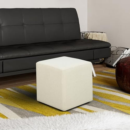 Studio Living Warren 18" Cube Ottoman, Urban Transitional, Fully Assembled, Soft Boucle Fabric, Snow - color: Snow