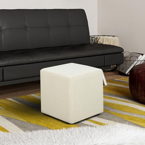 Studio Living Warren 18" Cube Ottoman, Urban Transitional, Fully Assembled, Soft Boucle Fabric, Snow - color: Snow
