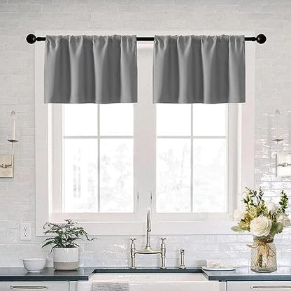 XTMYI Silver/Light Grey Window Valances for Living Room Bedroom,Waterproof Room Darkening Heat Light Blocking Blackout Kitchen Curtains and Valances Set of 2 Pack,30 x 16 Inches Long,Gray - color: Light Grey, size: 30"W x 16"L (Pack of 2)