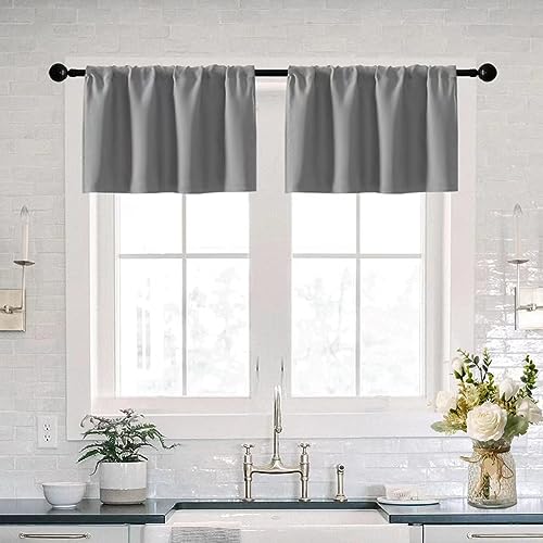 XTMYI Silver/Light Grey Window Valances for Living Room Bedroom,Waterproof Room Darkening Heat Light Blocking Blackout Kitchen Curtains and Valances Set of 2 Pack,30 x 16 Inches Long,Gray - color: Light Grey, size: 30"W x 16"L (Pack of 2)