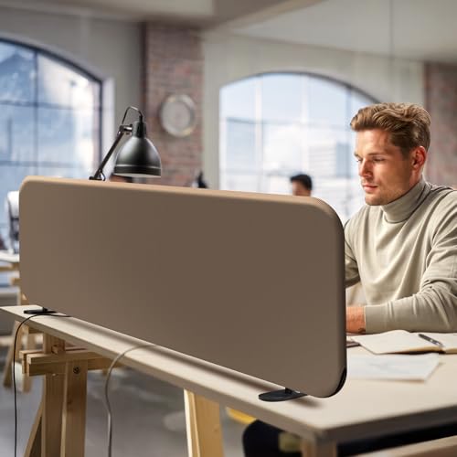 DECOLAB Desk Divider, Privacy Tabletop Partition Panel 48"x18", Taupe | Freestanding Desk Screen. For Dormitory, Office, Student, Counter Top, Testing. No Drill. - color: Taupe