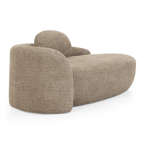 JIVOIT Modern Oval Single Lazy Sofa Chair, Bouclé Fabric Single Lounge Chair with Integrated Backrest, Side Armrest and Pillow, Compact Space-Saving Lounge Chair for Living Room Bedroom (Brown//033) - color: Brown//033
