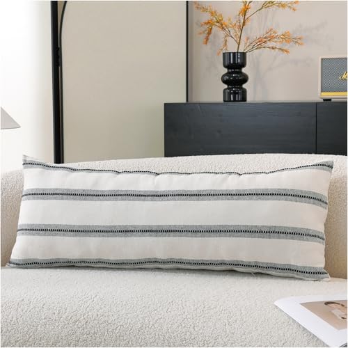 Cethom Boho Lumbar Pillow Covers 14x36 Long, Pack of 1, Black Striped Decorative Body Pillowcase for Couch Bed, Textured Farmhouse Accent Cushion Covers for Living Room Bedroom Sofa Home Decor - color: Black, size: 36" x 14" (Pack of 1)