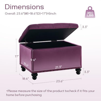 Zihanhome Velvet Storage Ottoman Bench, Button Tufted Ottoman with Hidden Storage, Upholstered Foot Rest Stool with Solid Wood Legs for Living Room, Bedroom, Entryway & Small Spaces (Purple) - color: Velvet-purple