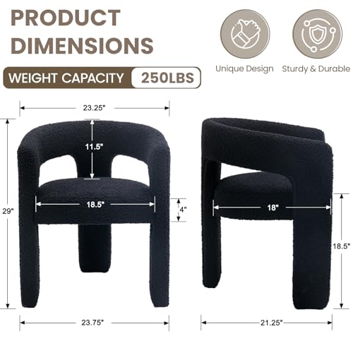 HNY Modern Sherpa Barrel Single Dining Chair, Black | Upholstered Accent Armchair With 18.21" Wide Seat No Assembly Required For Living Room Bedroom Vanity Small Spaces - color: Black Sherpa