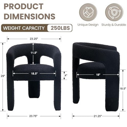 HNY Modern Sherpa Barrel Single Dining Chair, Black | Upholstered Accent Armchair With 18.21" Wide Seat No Assembly Required For Living Room Bedroom Vanity Small Spaces - color: Black Sherpa