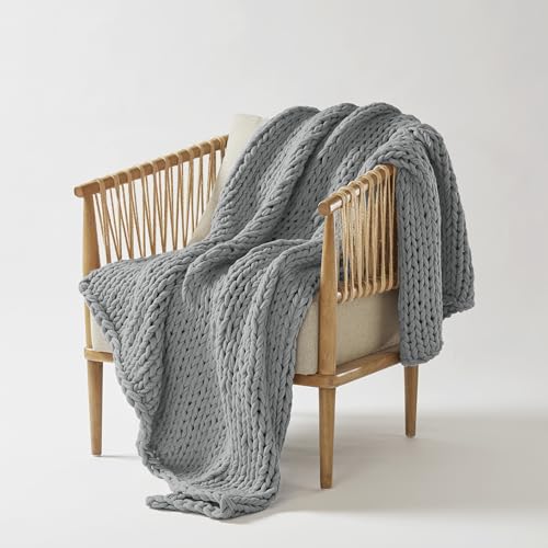Madison Park Chunky Double Knit Throw Blanket, 50 x 60, Charcoal | All Season, Ultra Soft, Acrylic, Cozy Warmth for Sofa or Bed, Boho, OEKO-TEX Certified - color: Charcoal