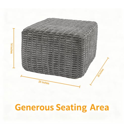 Asuprui Square Pouf Ottoman Footrest for Couch Sofa Gray Footstool 20x14In | Footstool Ottoman,Stuffed Pouf Ottoman,All-One Foam Filler, Footrest,Beanbag Chair,Floor Pouf for Living Room Wedding Bedroom - color: Grey