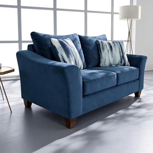 Roundhill Furniture Camero Fabric Pillowback 2-Piece Living Room Set, Navy Blue - color: Navy Blue