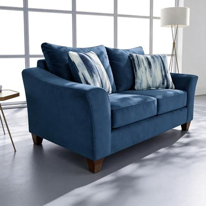 Roundhill Furniture Camero Fabric Pillowback 2-Piece Living Room Set, Navy Blue - color: Navy Blue