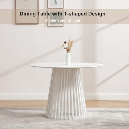 HEAH-YO Round Dining Table Set of 1, Modern Kitchen Table with Solid Wood Stripes, 43” Wood Dinner Table for Kitchen Dining Room, White - color: White