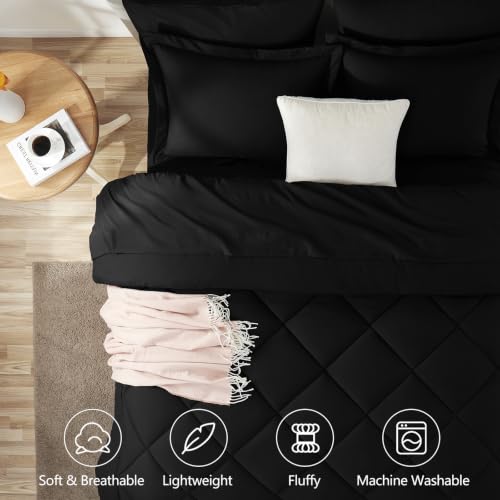 Twin Comforter Set Black - 5 Pieces Complete Bedding Set | OEKO-TEX Certified, All Season, Teen, Single, Dorm, 240GSM Down-Alternative Comforter, Sheets, Pillowcase & Sham, Easy Care - color: Black, size: Twin