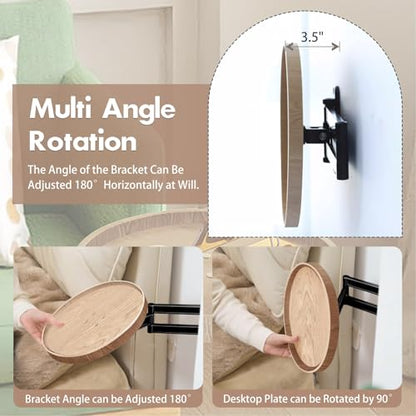 Wall Mounted Folding Table Small Folding Desk Round Foldable Wall Table with Retractable Shelf Wood Fold Down Table Folding Coffee Table Folding Wall Desk for Bedroom Living Room Study(Log Color)