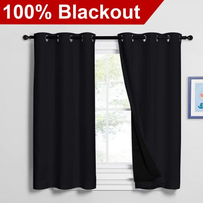 NICETOWN Black Out Curtains 54 inches Length Set of 2, 2 Thick Layers Completely Blackout Window Treatment Thermal Insulated Lined Drapes for Basement Window (42 inches Width Each Panel) - color: Black, size: 42"W x 54"L (Pack of 2)