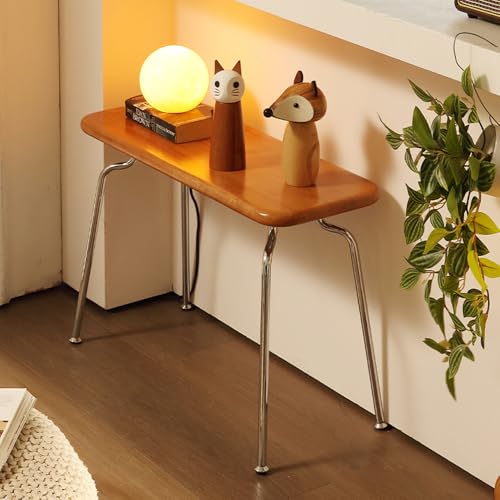Small Wood Bench, 24" End of Bed Benches, Armless Entryway Bench with Metal Legs & Safety Rounded Corners, Entryway Benches for Dining Table, Small Space, Apartment - color: Brown, size: 24"L x 10"W x 17.7"H