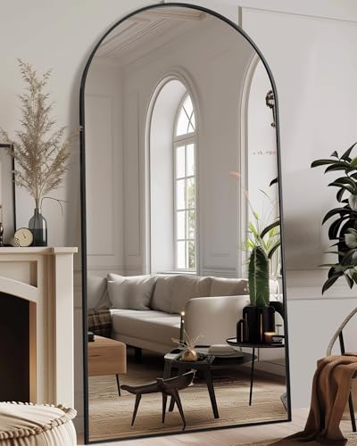 Antok 81" x41” Arched Full Length Floor Mirror, Black Aluminum Frame, Free Standing/Wall Mount/Leaning for Bedroom, Living Room, Dressing Room - color: Black, size: 81"L x 41"W