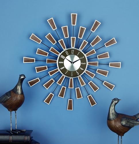 deco 79 Metal Starburst Wall Clock, Clock 22" x 3" x 22", Brown | Decorative Starburst Starburst For Home With Silver Accents Kitchen Clock Clock