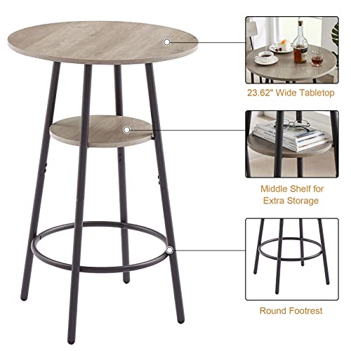 KIVENJAJA 3-Piece Bar Table Set for 2, Small 2-Tier Round Bistro Pub Dining Table & PU Upholstered Stools with Backrest, Counter Height Table and Chairs Set for Kitchen Small Space, Grey - color: Grey