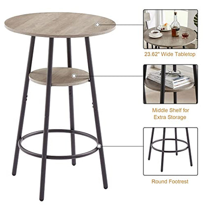 KIVENJAJA 3-Piece Bar Table Set for 2, Small 2-Tier Round Bistro Pub Dining Table & PU Upholstered Stools with Backrest, Counter Height Table and Chairs Set for Kitchen Small Space, Grey - color: Grey