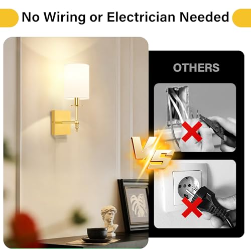 Gold Rechargeable Wall Lights with Remote, Battery Operated Wall Sconces Set of 2, Wireless Wall Lamps with 15 Color Dimmable Bulbs for Bedroom Living Room Hallway Decor - color: Gold and White, size: 14.5 inch