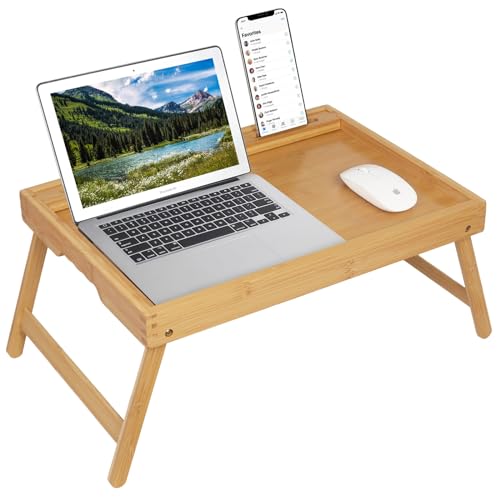 Artmeer X-Large Bamboo Bed Tray with Device Slot and Folding Legs, Bamboo | X-large FSC-certified bamboo bed tray with device slot, folding legs and extra space for meals, laptops and reading in bed. - color: Bamboo, size: X-Large