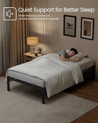 VASAGLE Twin Metal Bed Frame 14 Inches Tall, 550 lb Weight Capacity, No Box Spring Needed, with Under-Bed Storage, Easy Setup, Heavy-Duty Platform Bed, Mattress Retainers, Matte Black URMB653BD02S - size: Twin, style: 14 Inch