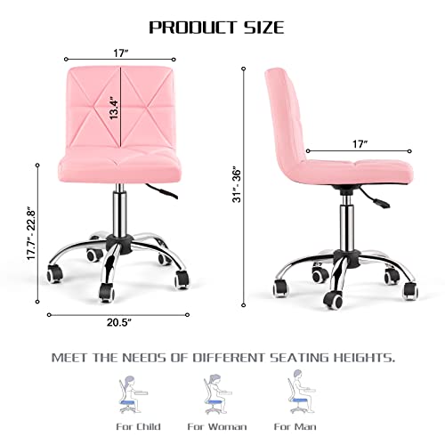 COSVALVE Armless Swivel Office Chair with Wheels, Adjustable Height | Armless Mid Back Chair With 360° Swivel, Adjustable Height & Rolling Wheels, Ideal For Home Offices, Conferences & Salons - color: Pink